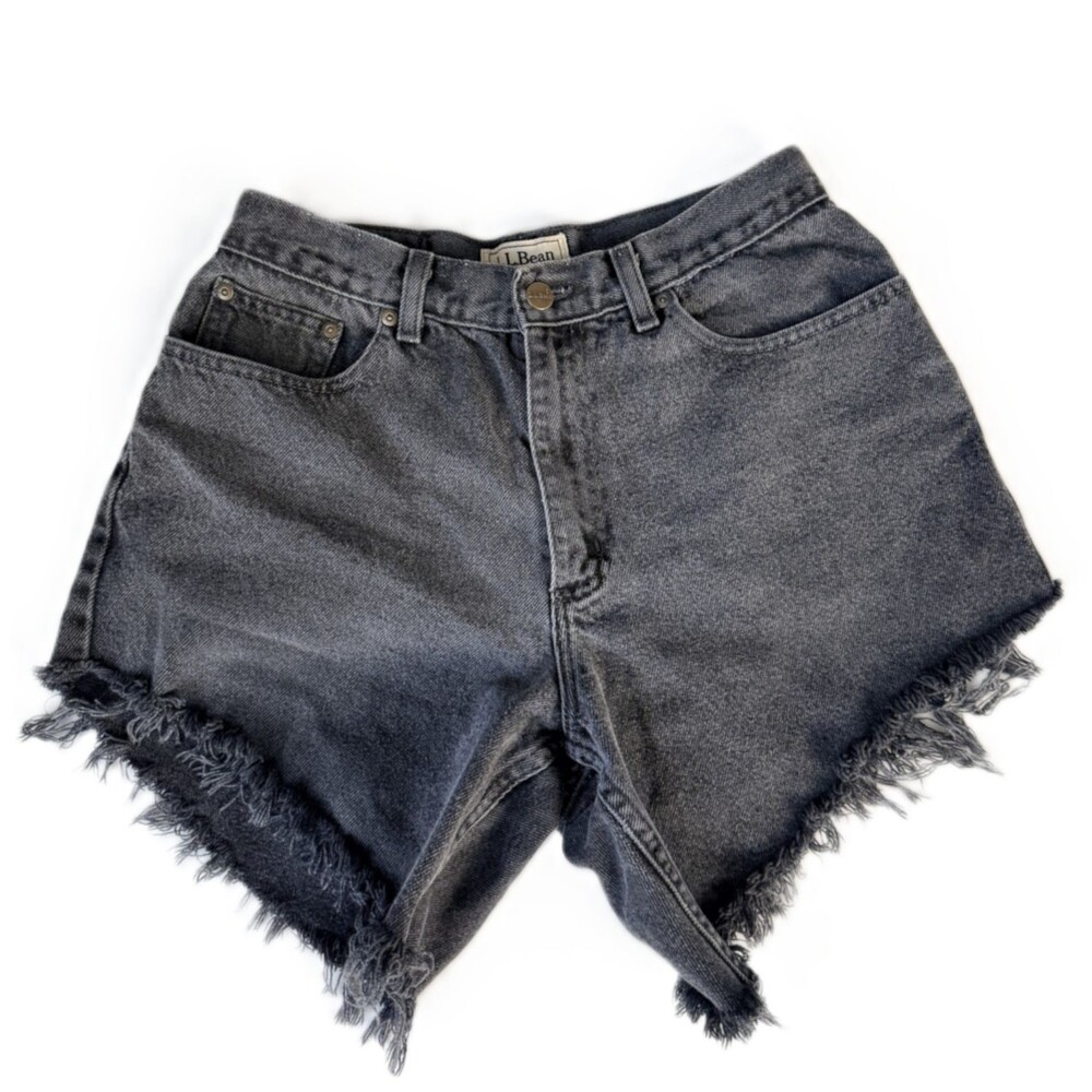 LL Bean Womens Black Cutoff Jean Shorts Size 10 Goth Grunge Raw Hem Frayed Denim
